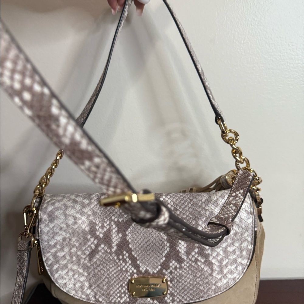 Michael Kors Bedford python embossed & suede Two … - image 9